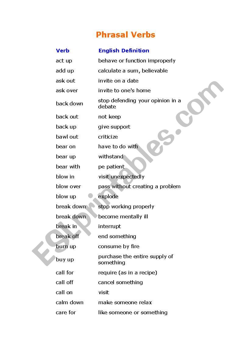 Phrasal Verbs worksheet