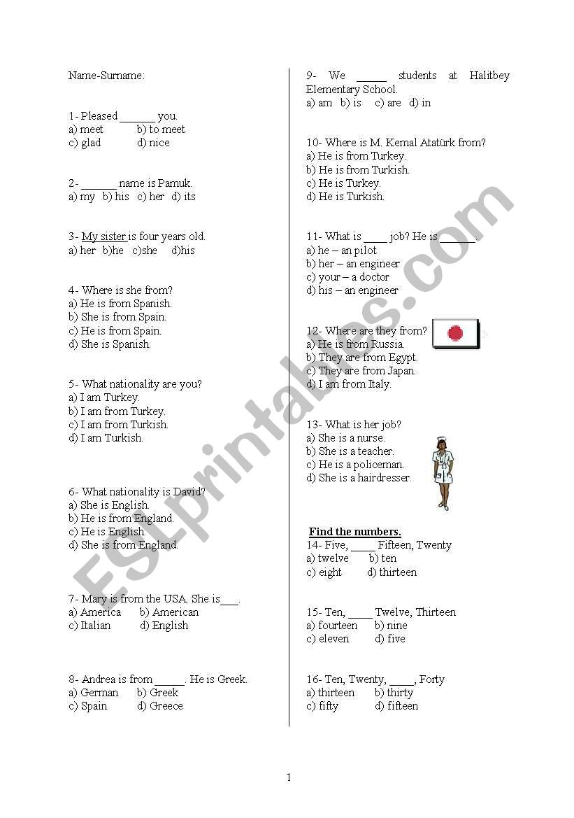 TEST FOR BEGINNERS worksheet