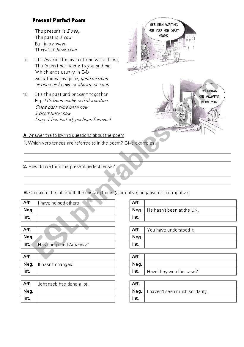 Present perfect poem worksheet