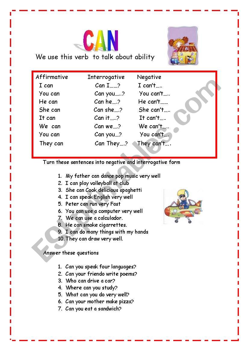 CAN for little children worksheet