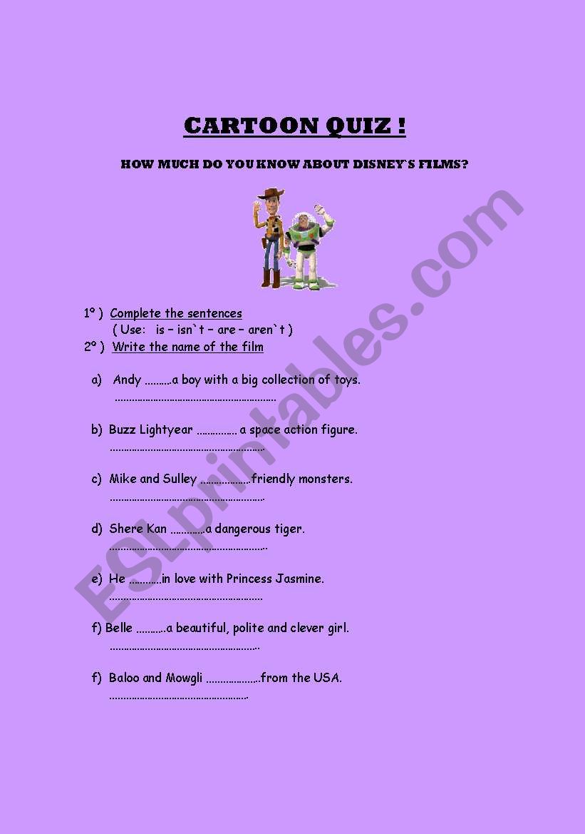 CARTOON QUIZ ! worksheet