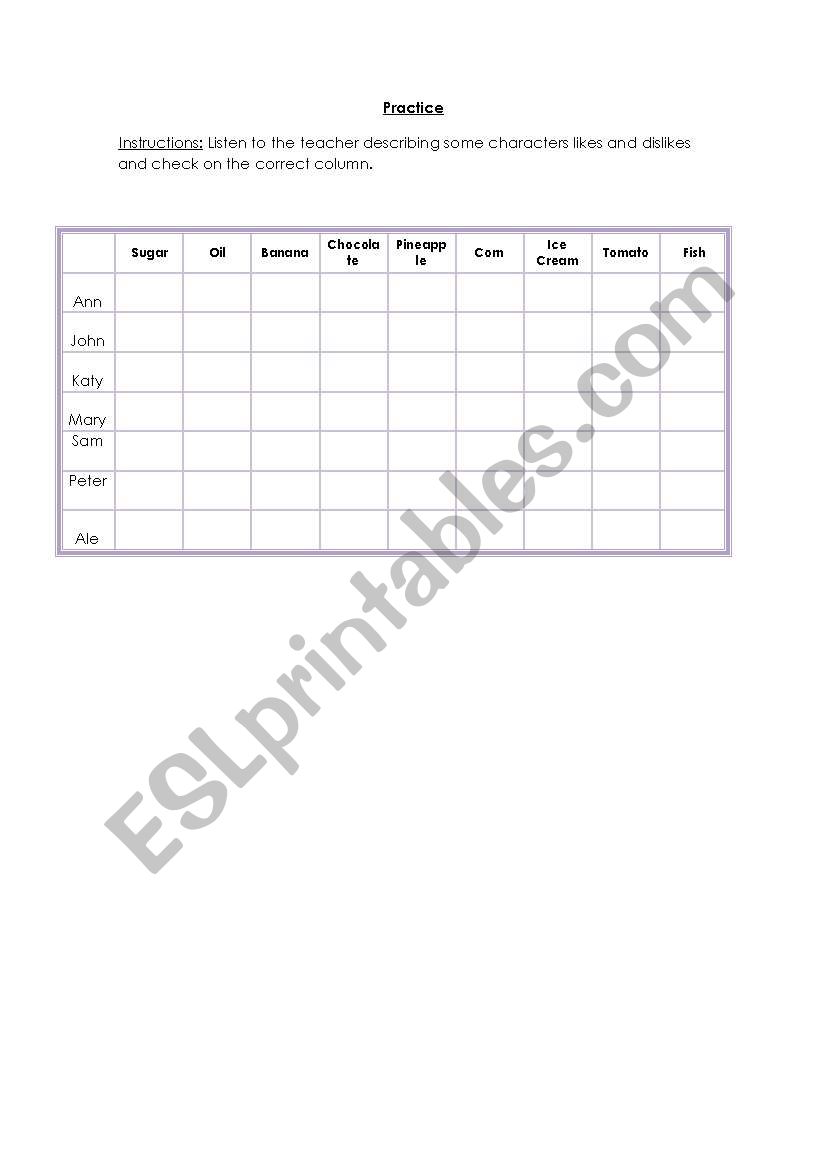 likes and dislikes worksheet