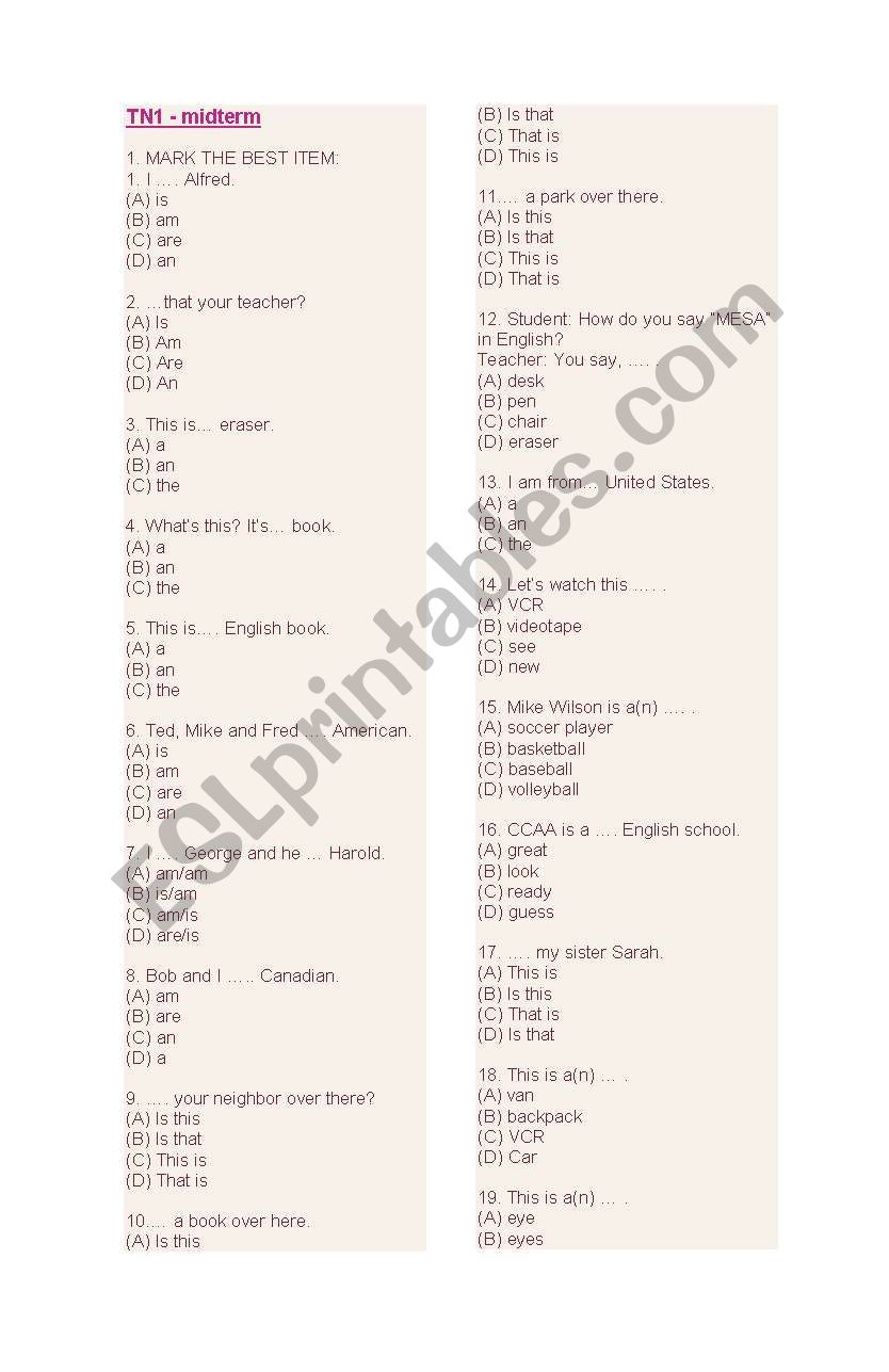 TN1 worksheet