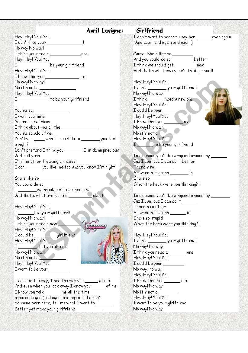 Girlfriend by Avril Lavigne worksheet