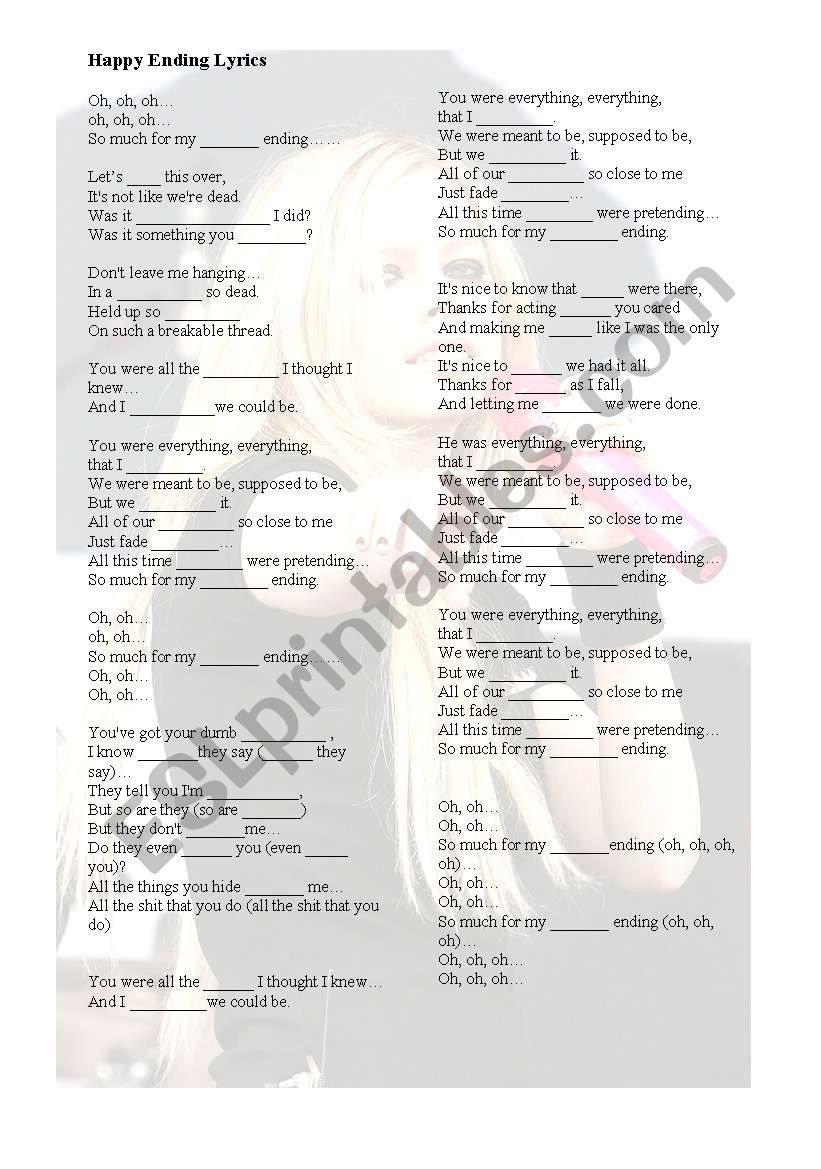 Happy Ending by Avril Lavigne worksheet