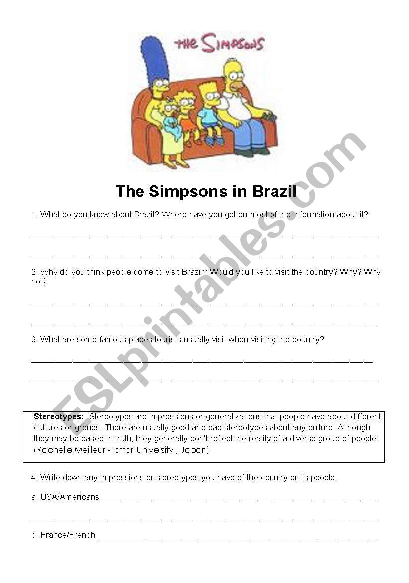 The Simpsons in Brazil  worksheet