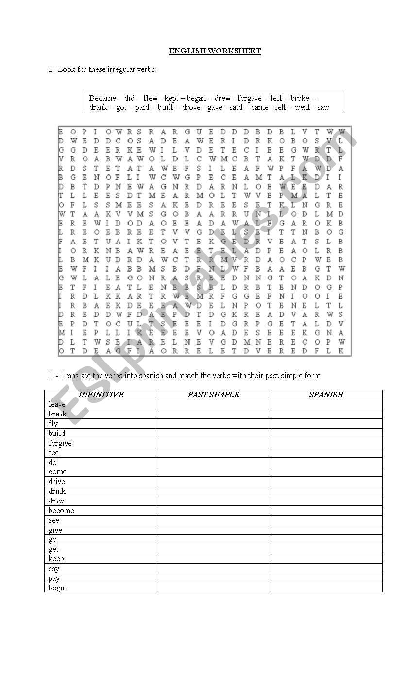  irregular verbs worksheet