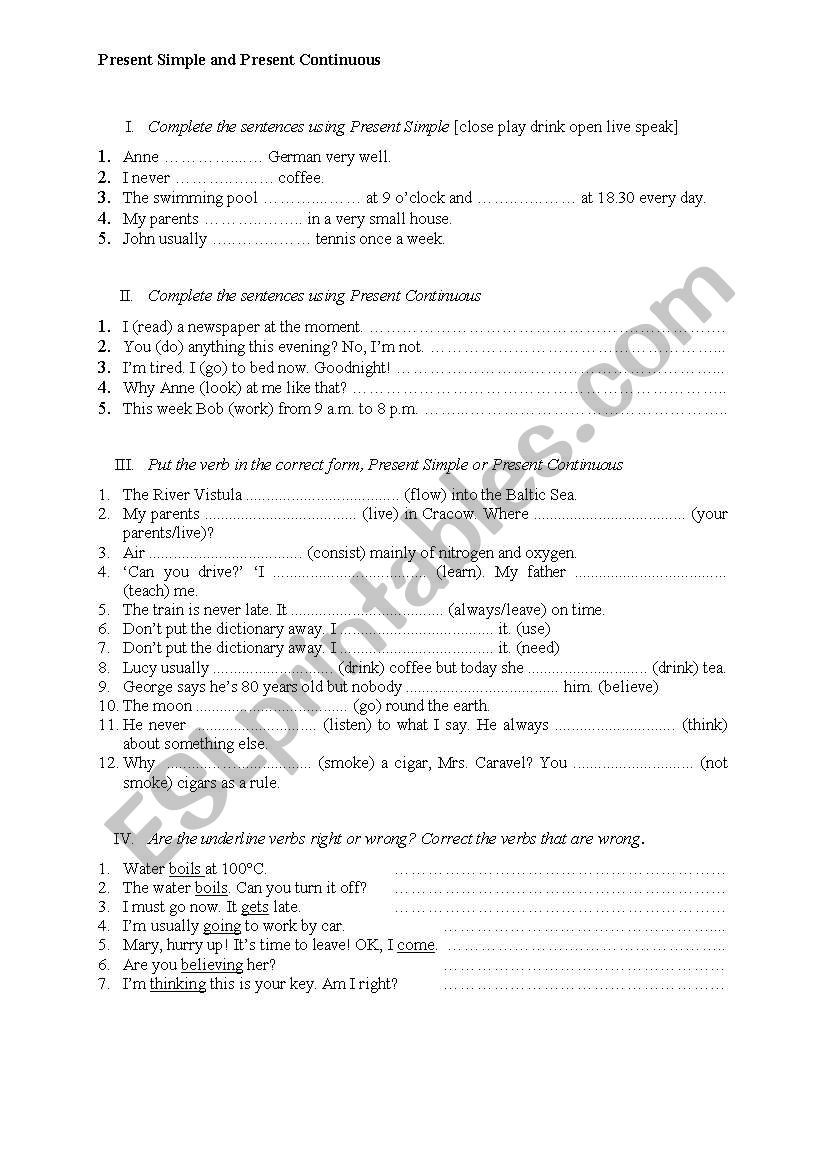 Present tenses exercises worksheet