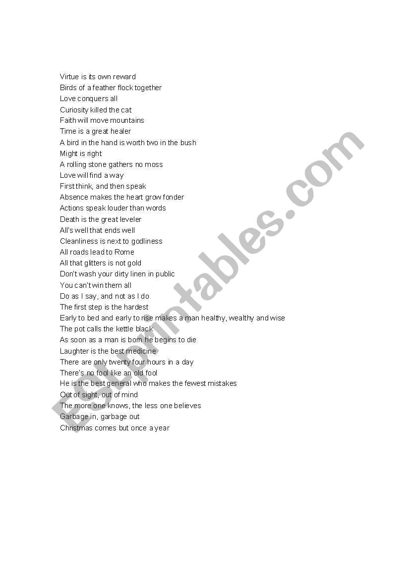 Proverbs worksheet