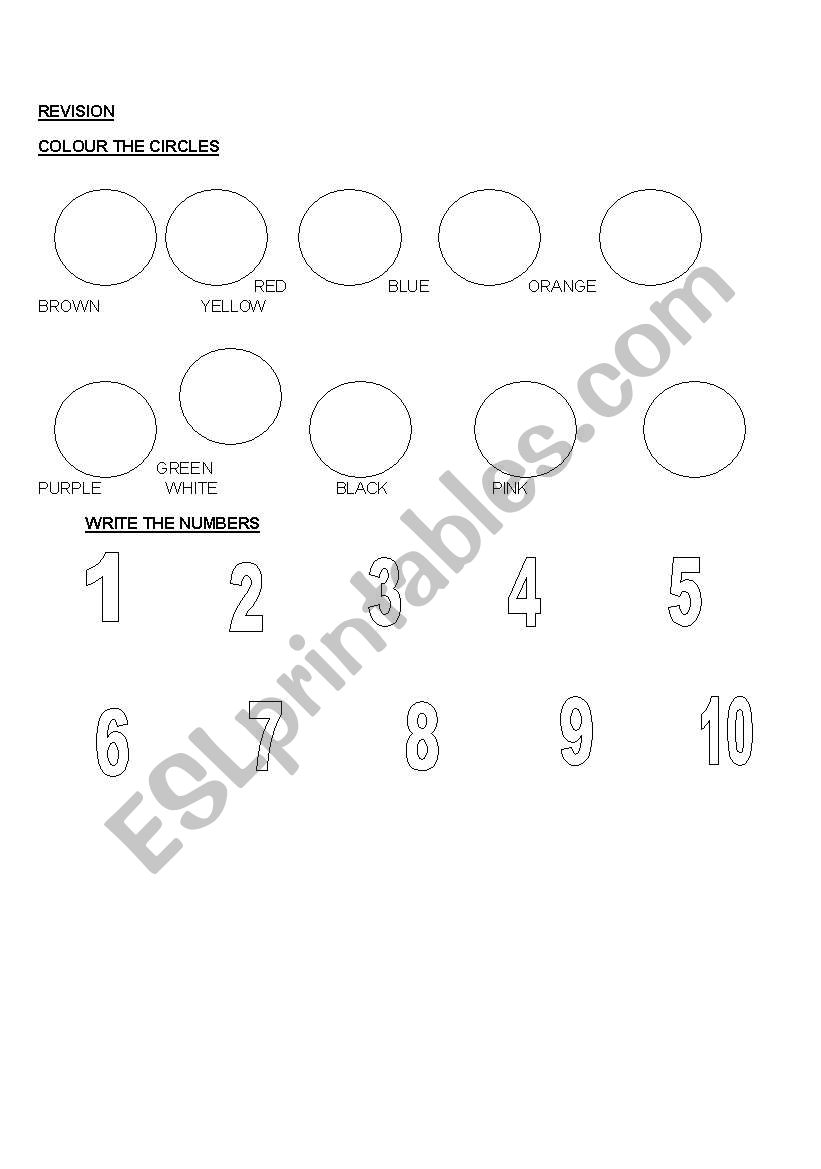 Numbers and Colours worksheet