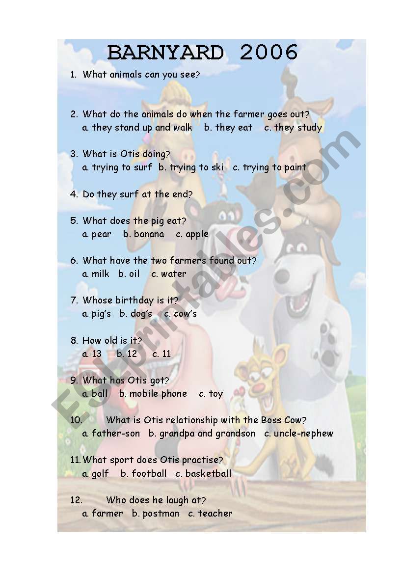 BARNYARD 2006 worksheet