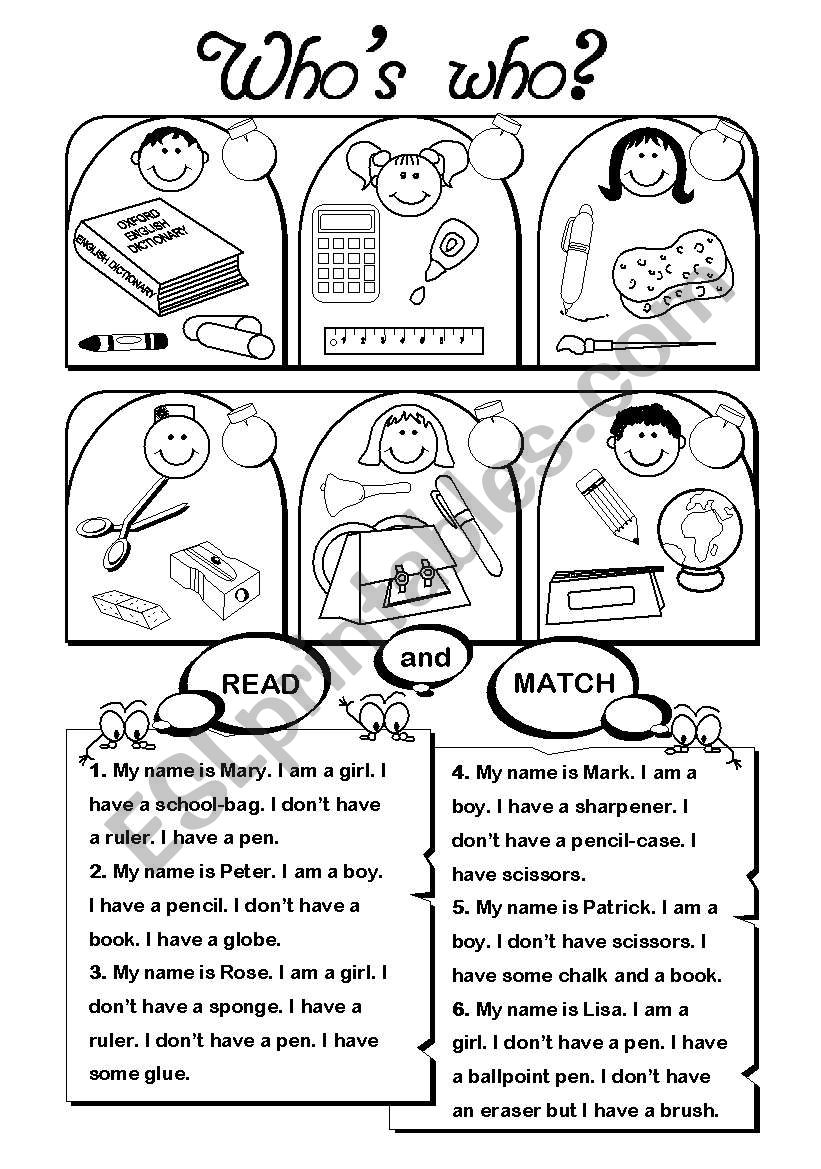 Whos Who? (school vocab) worksheet