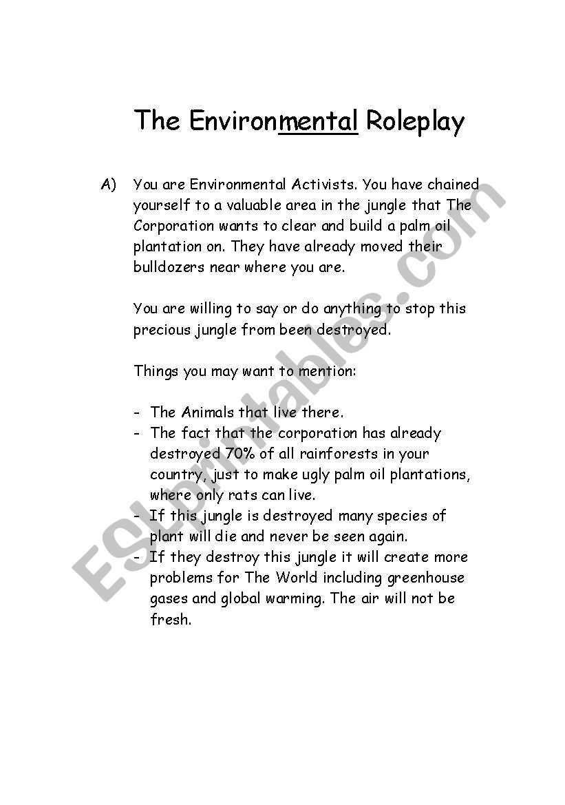 Environmental Roleplay worksheet