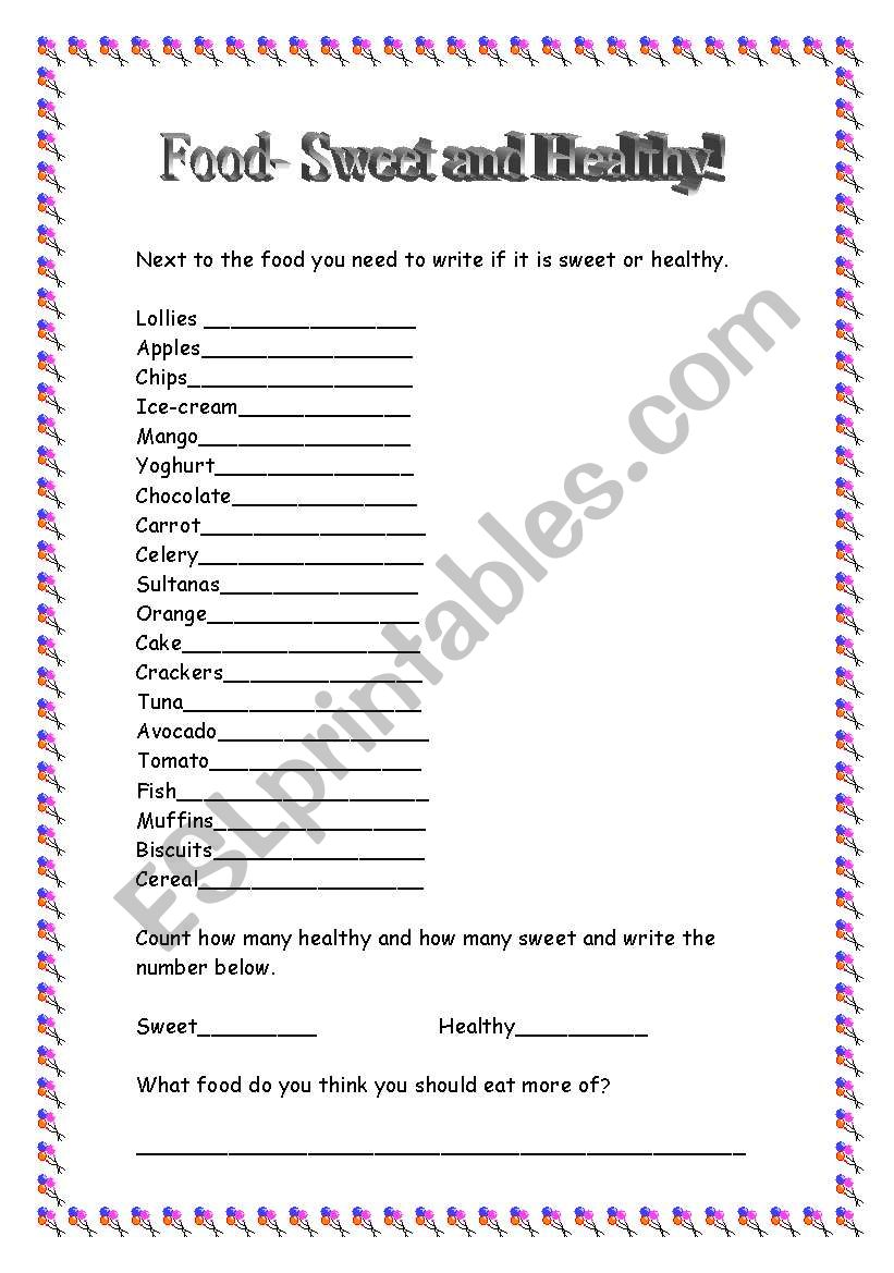 Food. Sweet and Healthy. worksheet