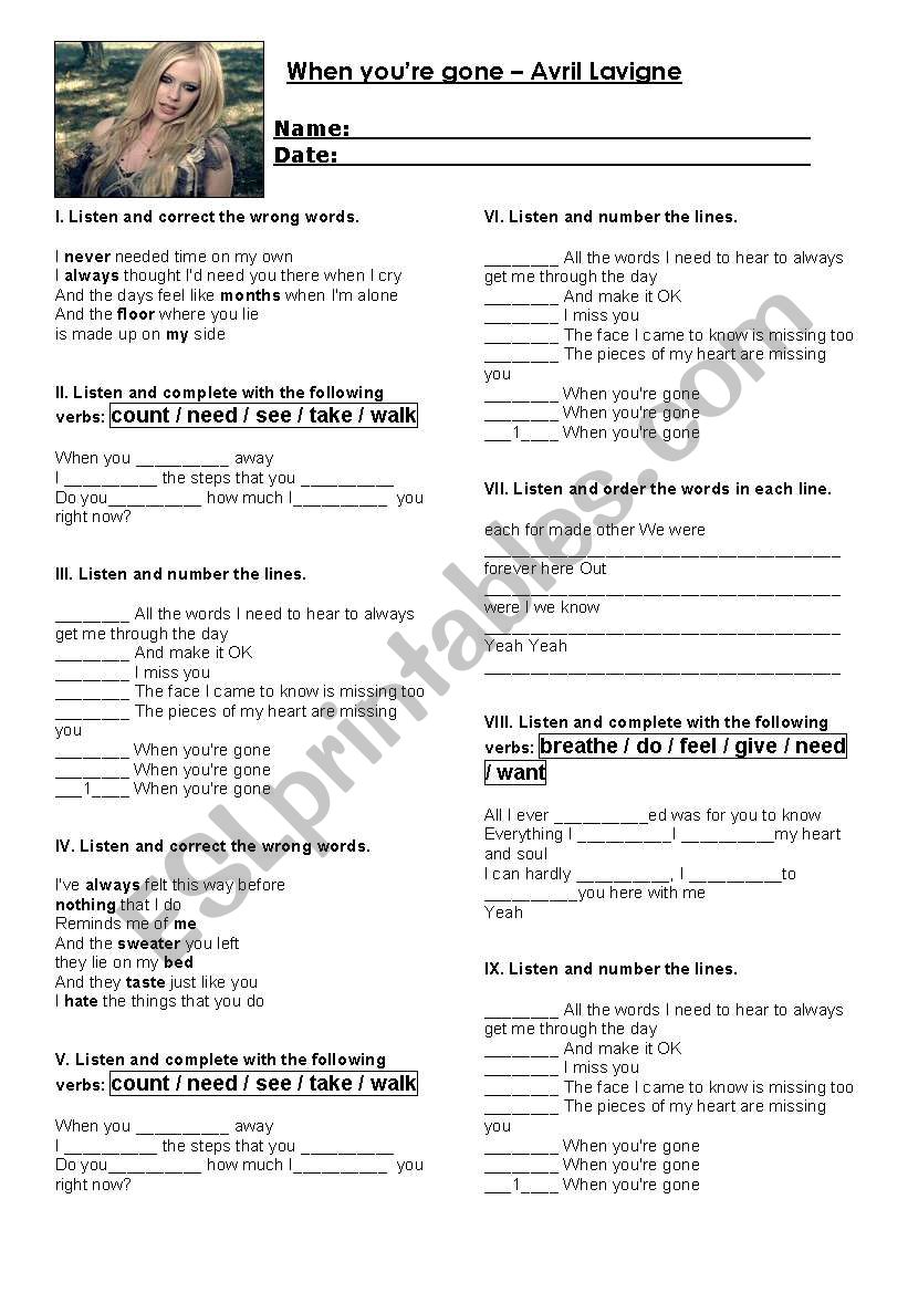 WHEN YOUÂ´RE GONE BY AVRIL LAVIGNE