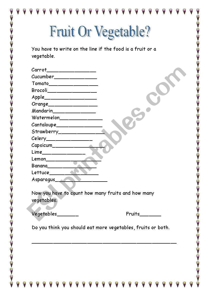 Food- Fruit Or Vegetbale? worksheet