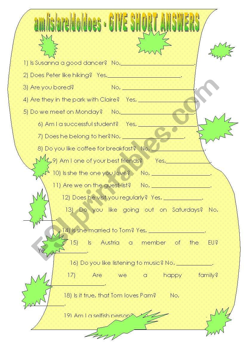 Give short answers! worksheet