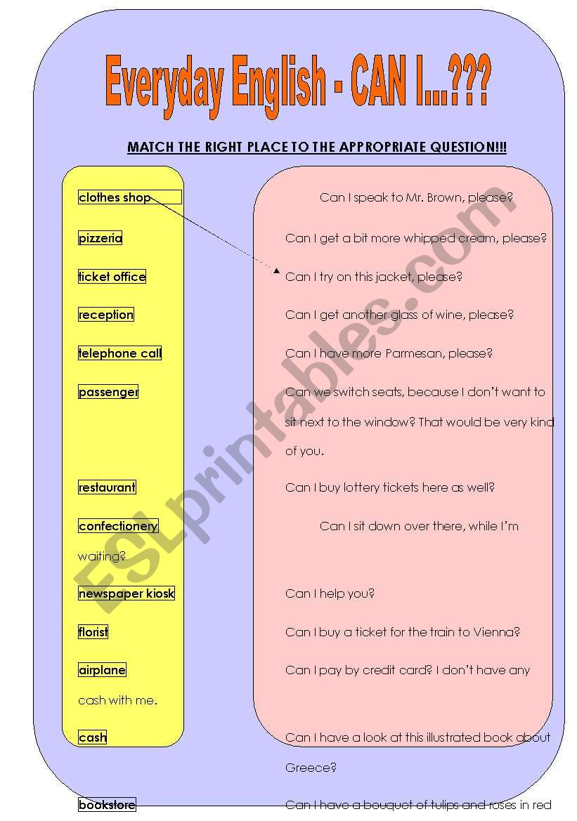 Can I...? Phrases - Matching activity