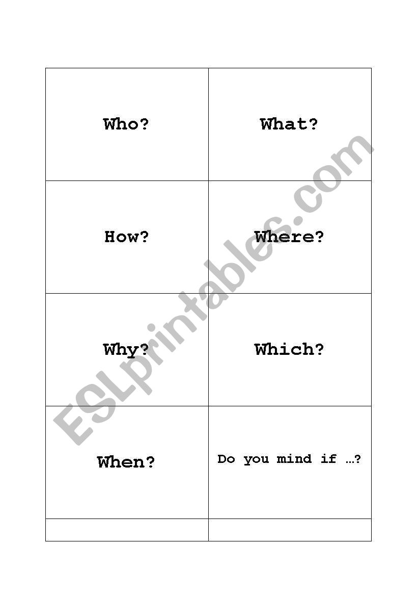 Question Word Cards  worksheet