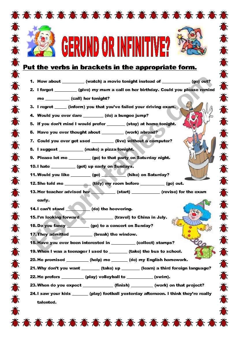 Gerund or infinitive? - 3 worksheet