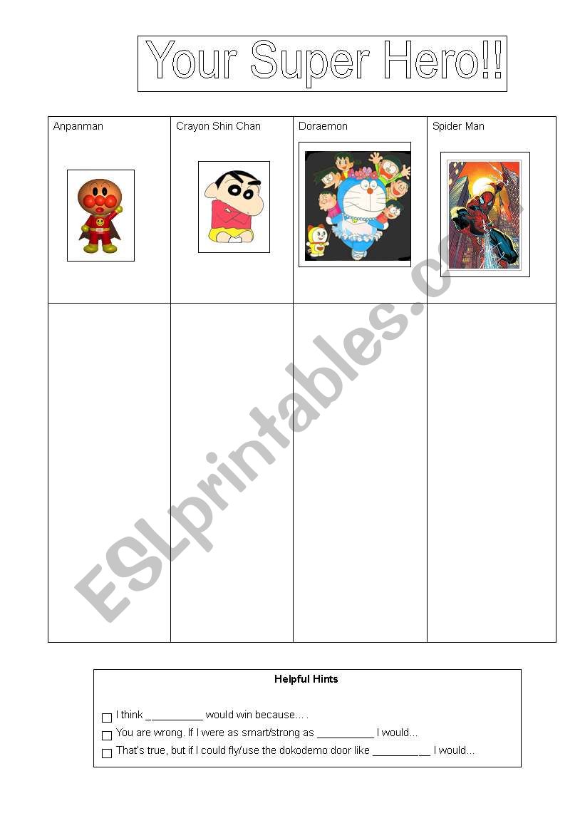 Superheroes worksheet