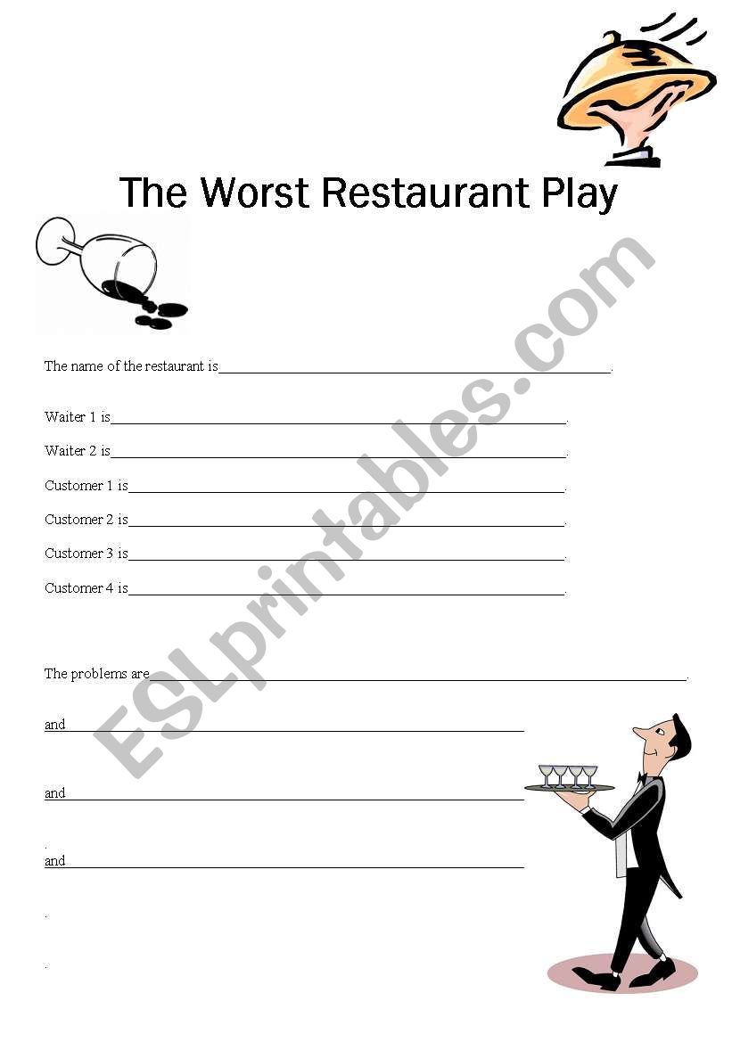 Problems at a Restaurant Role Play with fill in the gap options