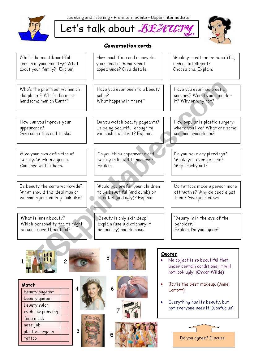 Lets talk about BEAUTY worksheet