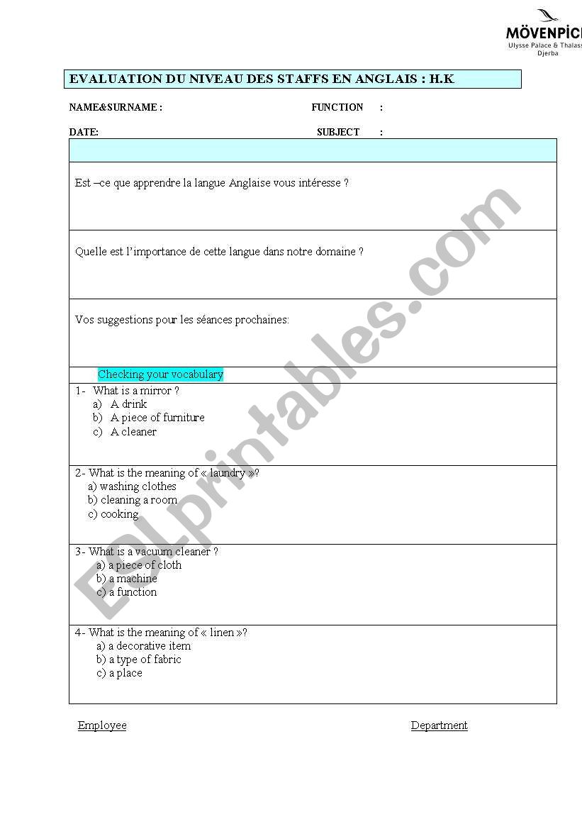 TRAINING worksheet
