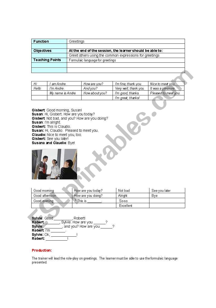 Greetings worksheet