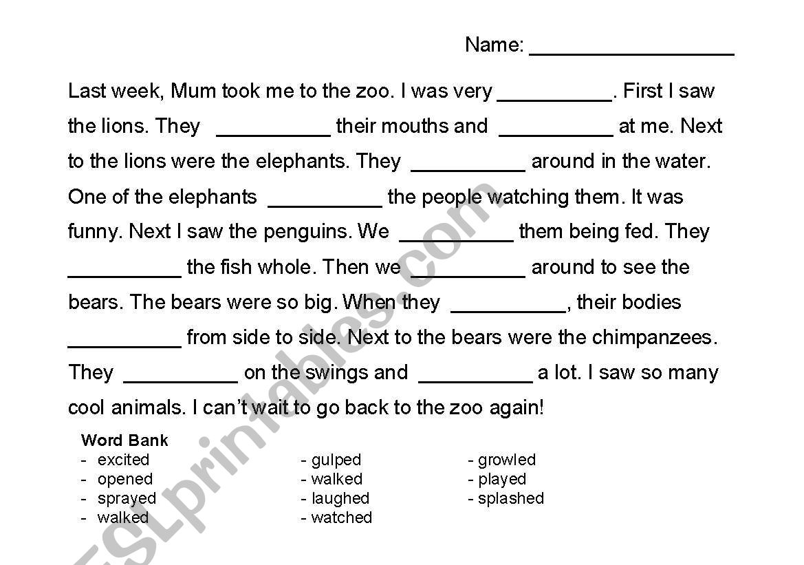 Regular Past Tense Cloze Passage