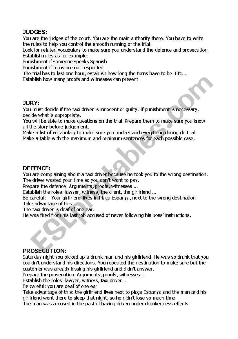 SPEAKING ACTIVITY - MAKING A TRIAL
