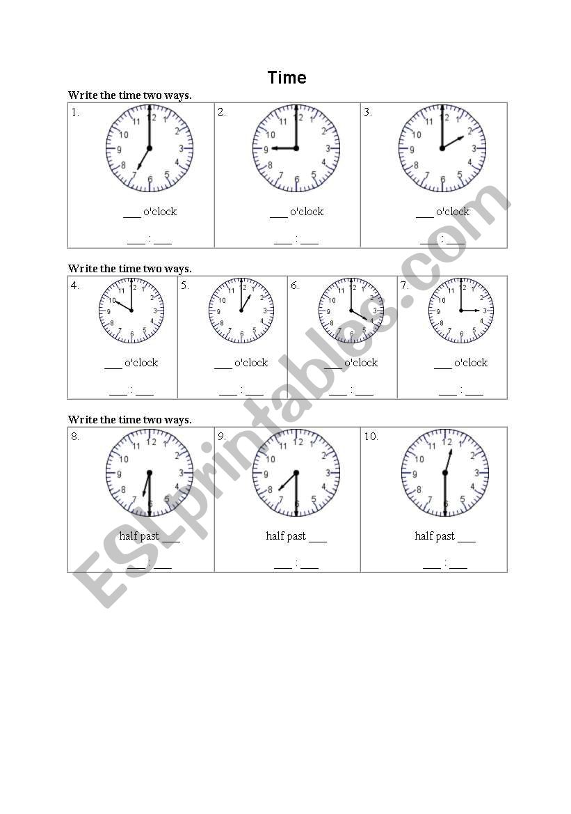 Tell the time worksheet