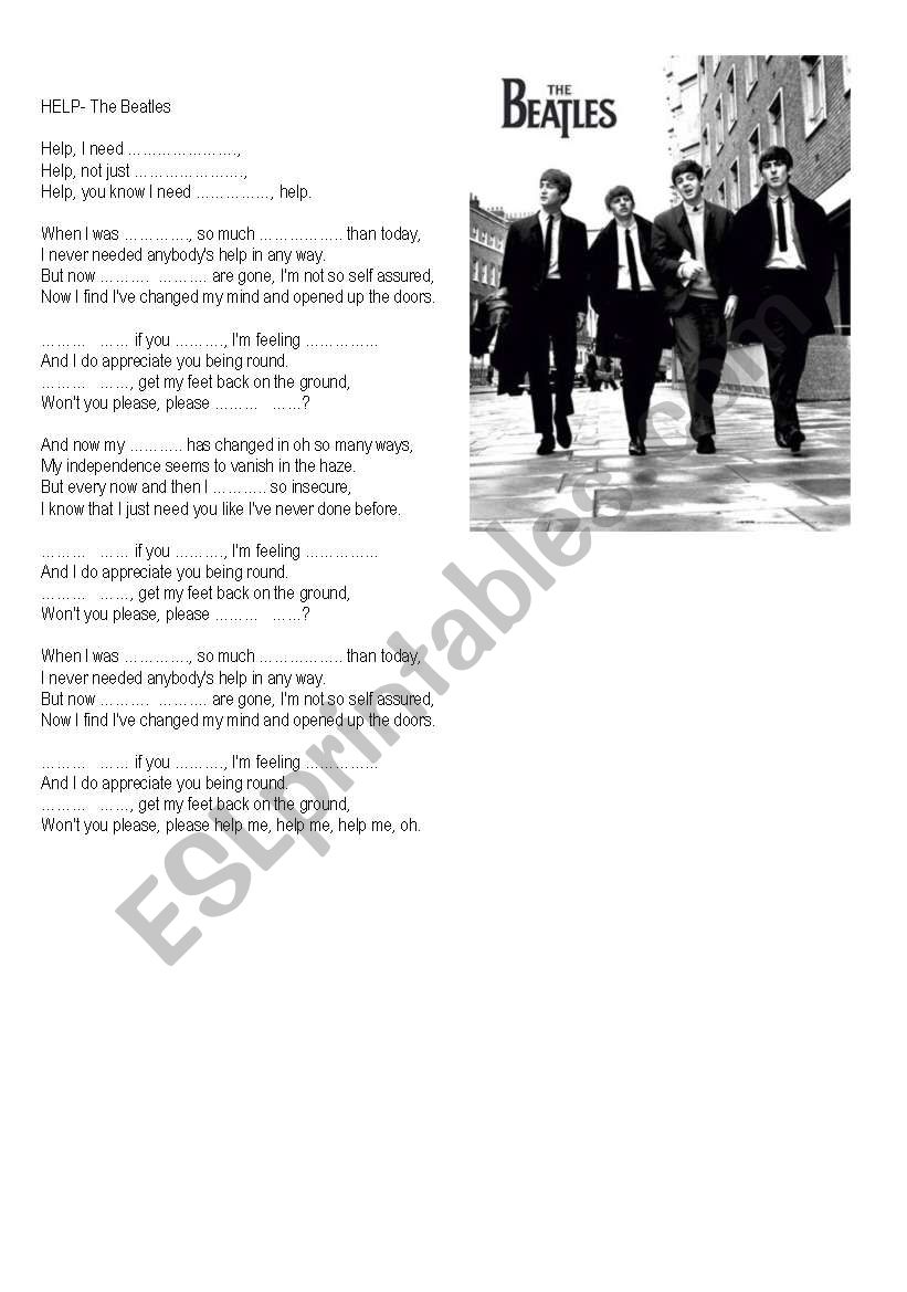 HELP by the Beatles worksheet