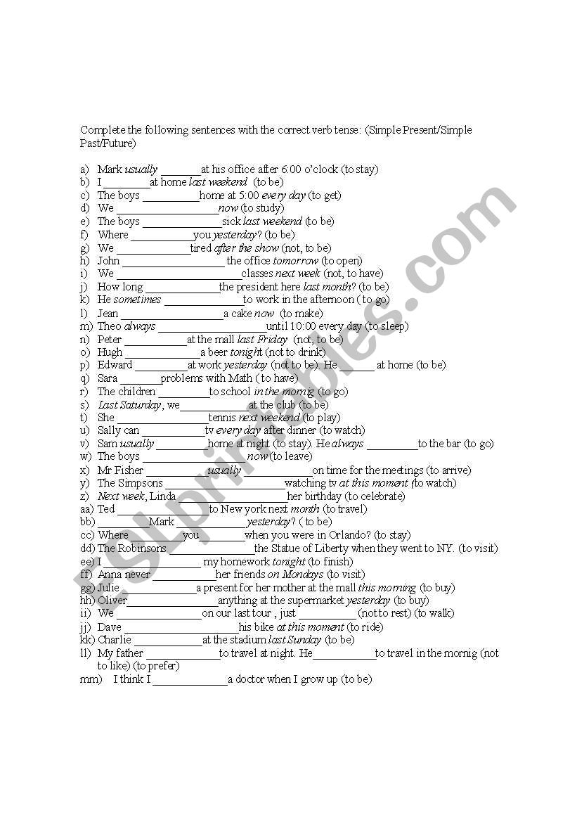 Verb Tenses worksheet