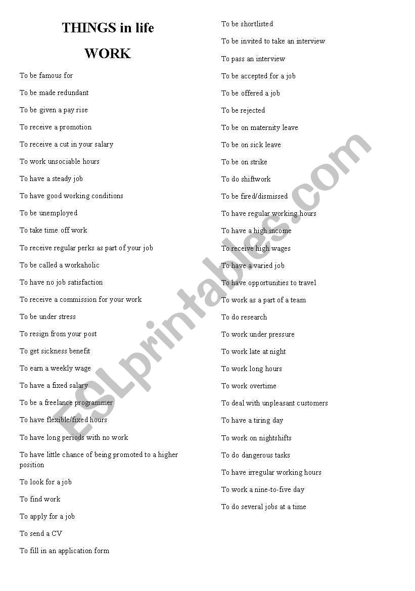 WORK VERBS worksheet