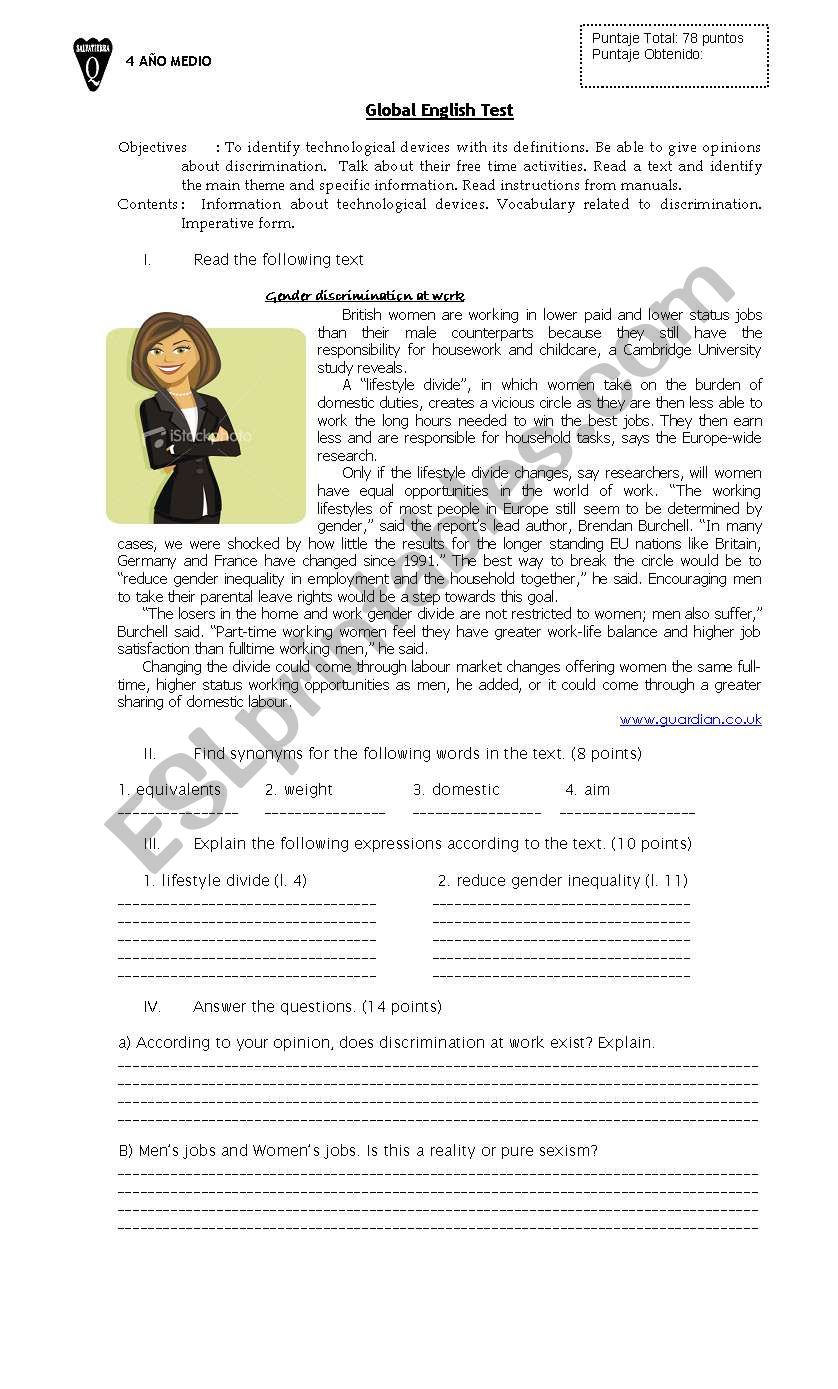 English Test Discrimination worksheet