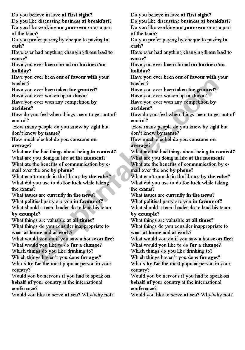 PREPOSITIONAL PHRASES questions