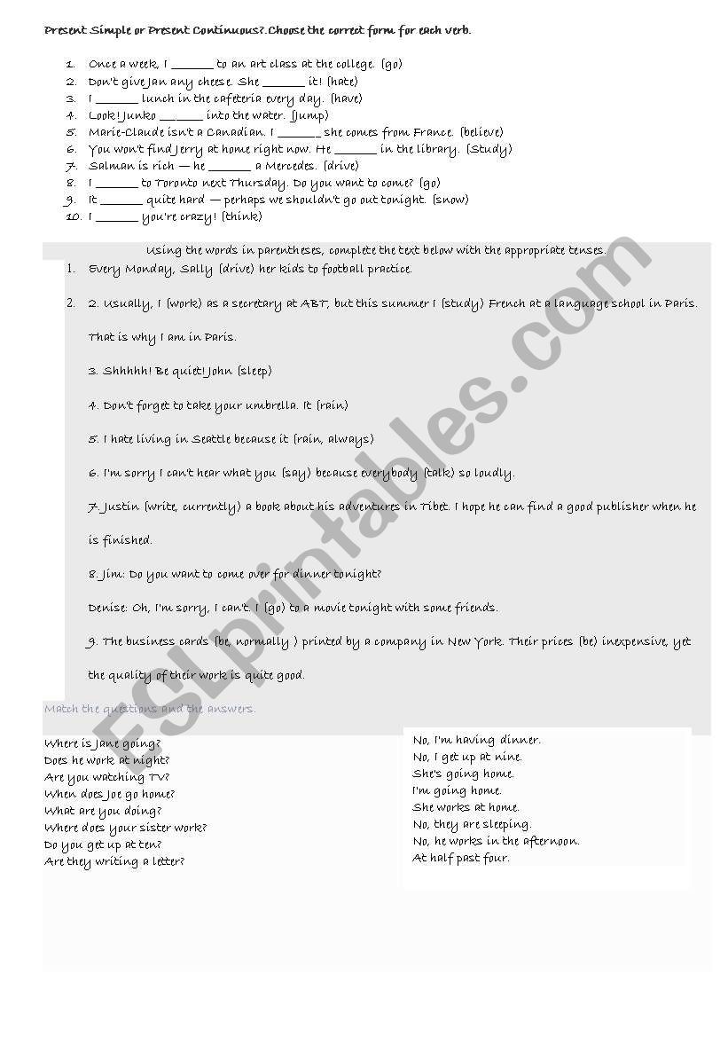 REvison of tenses worksheet