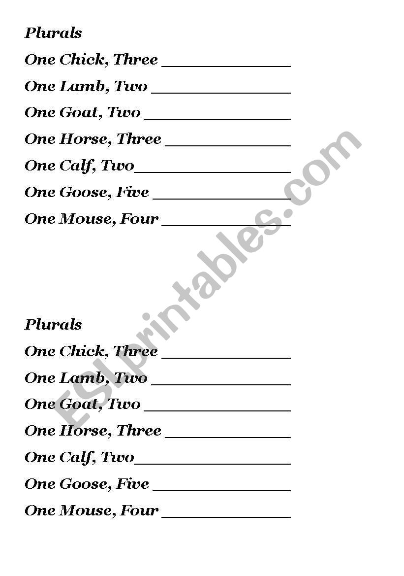 Plurals worksheet