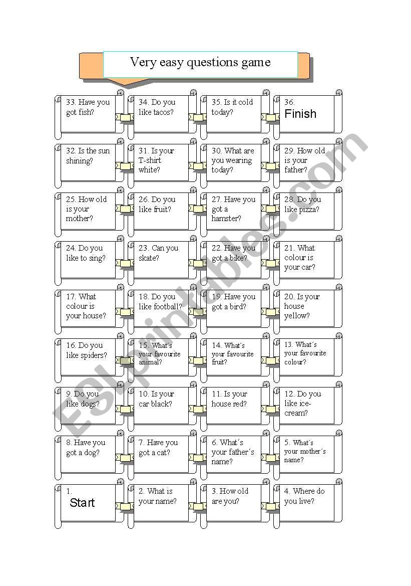 Boardgame worksheet