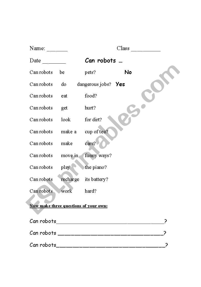 What can robots do? worksheet