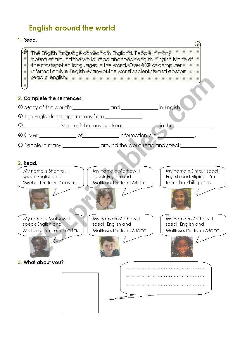 English around the world worksheet