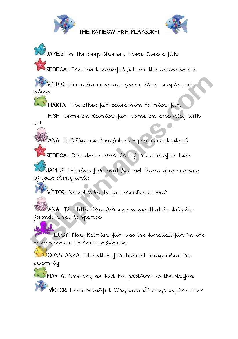 The Rainbow fish Playscript!  worksheet