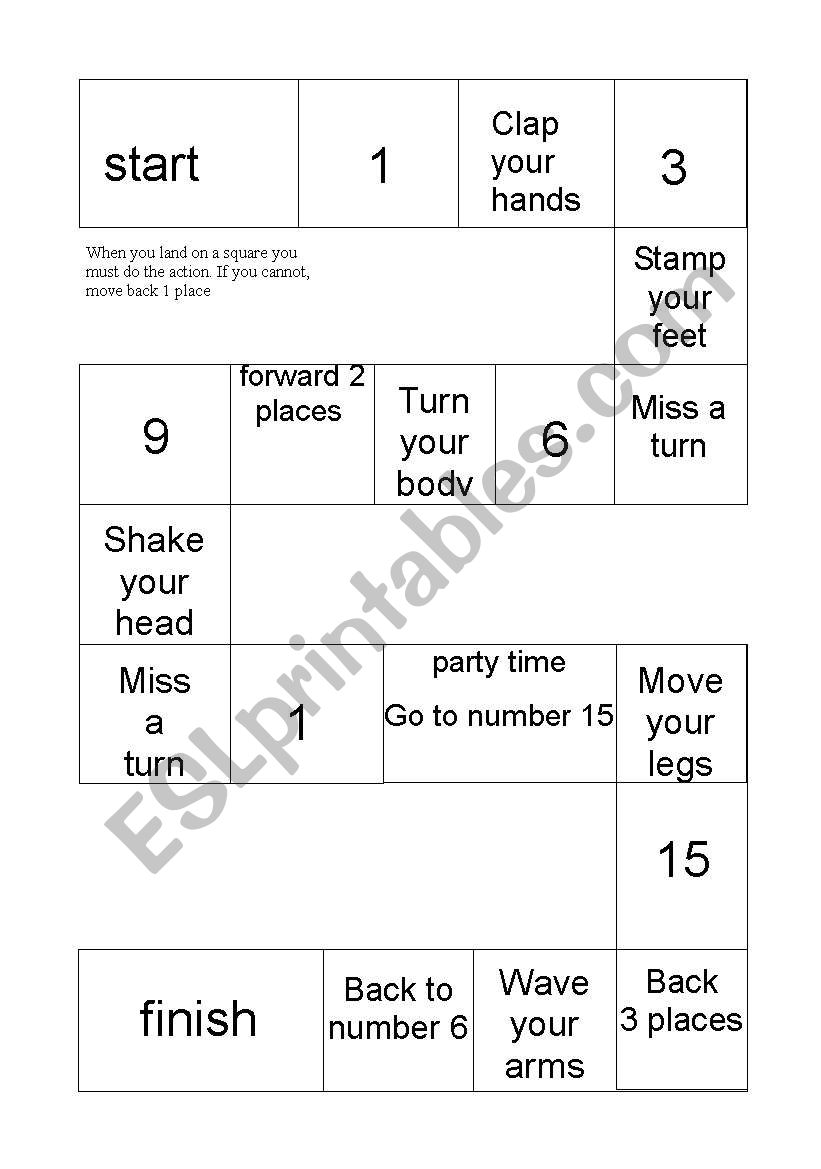 Clap/stamp/ shake board game worksheet