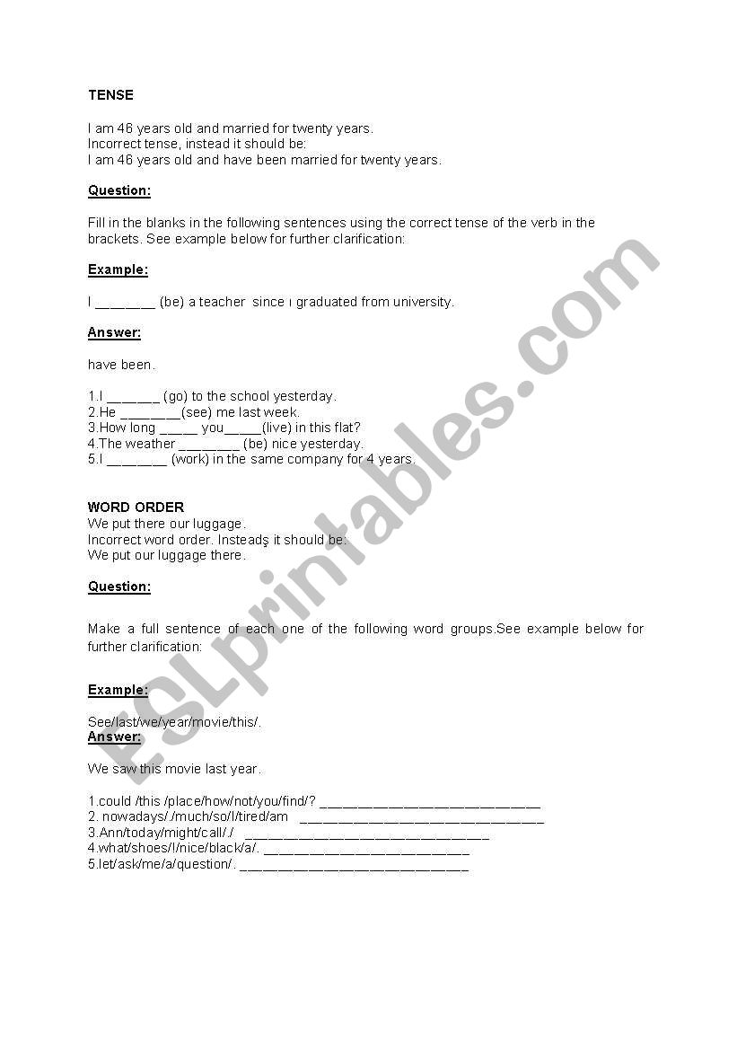 errors worksheet