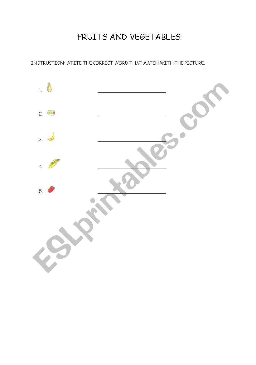 FRUITS AND VEGETABLES worksheet