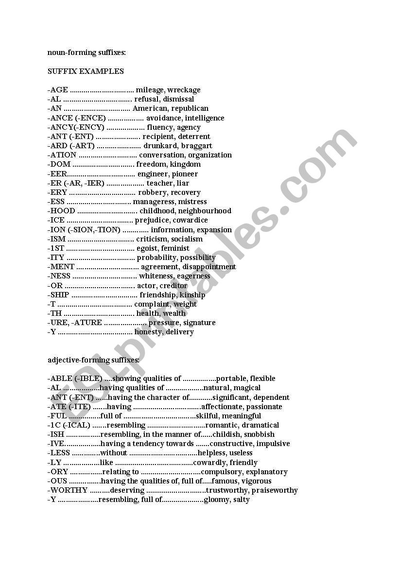 suffixes worksheet