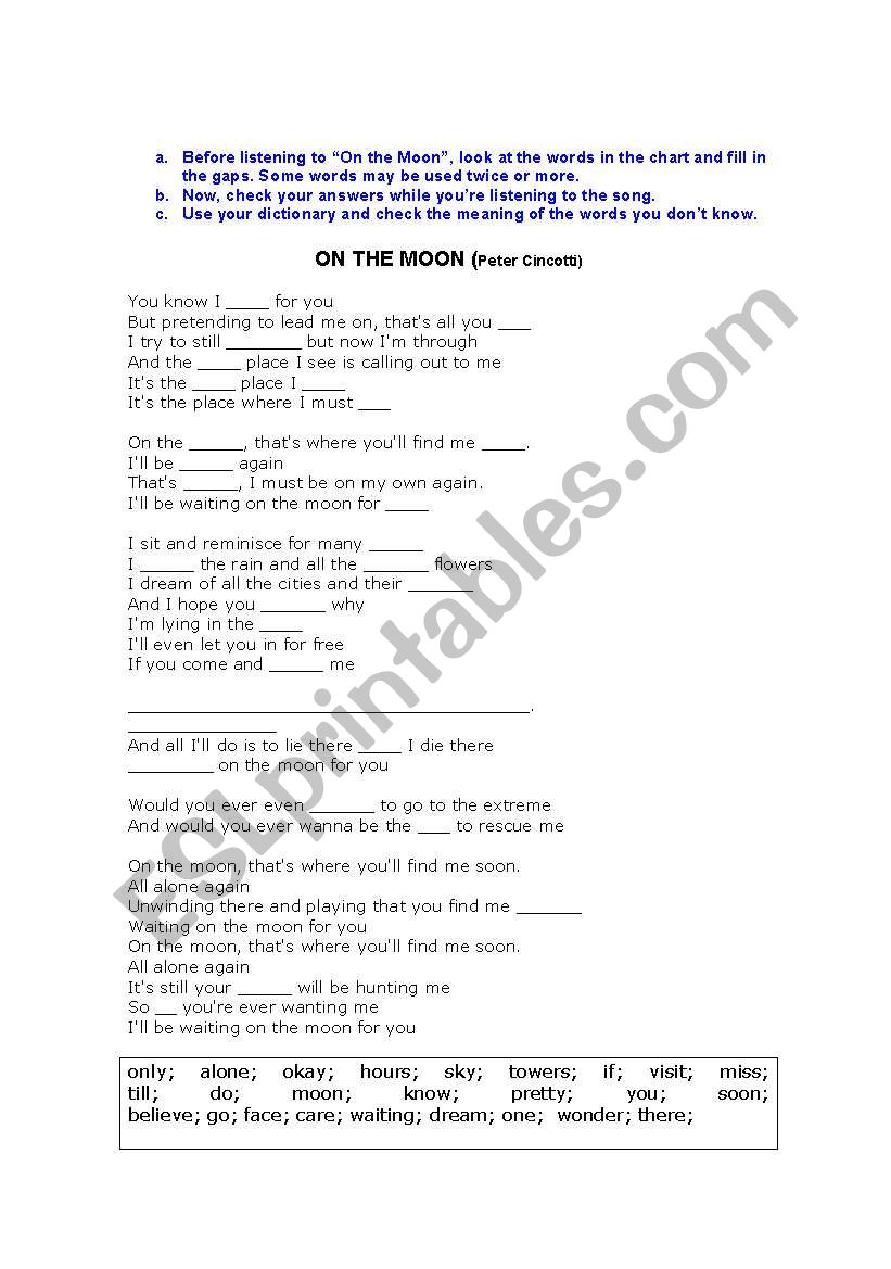 Listening - On the Moon worksheet