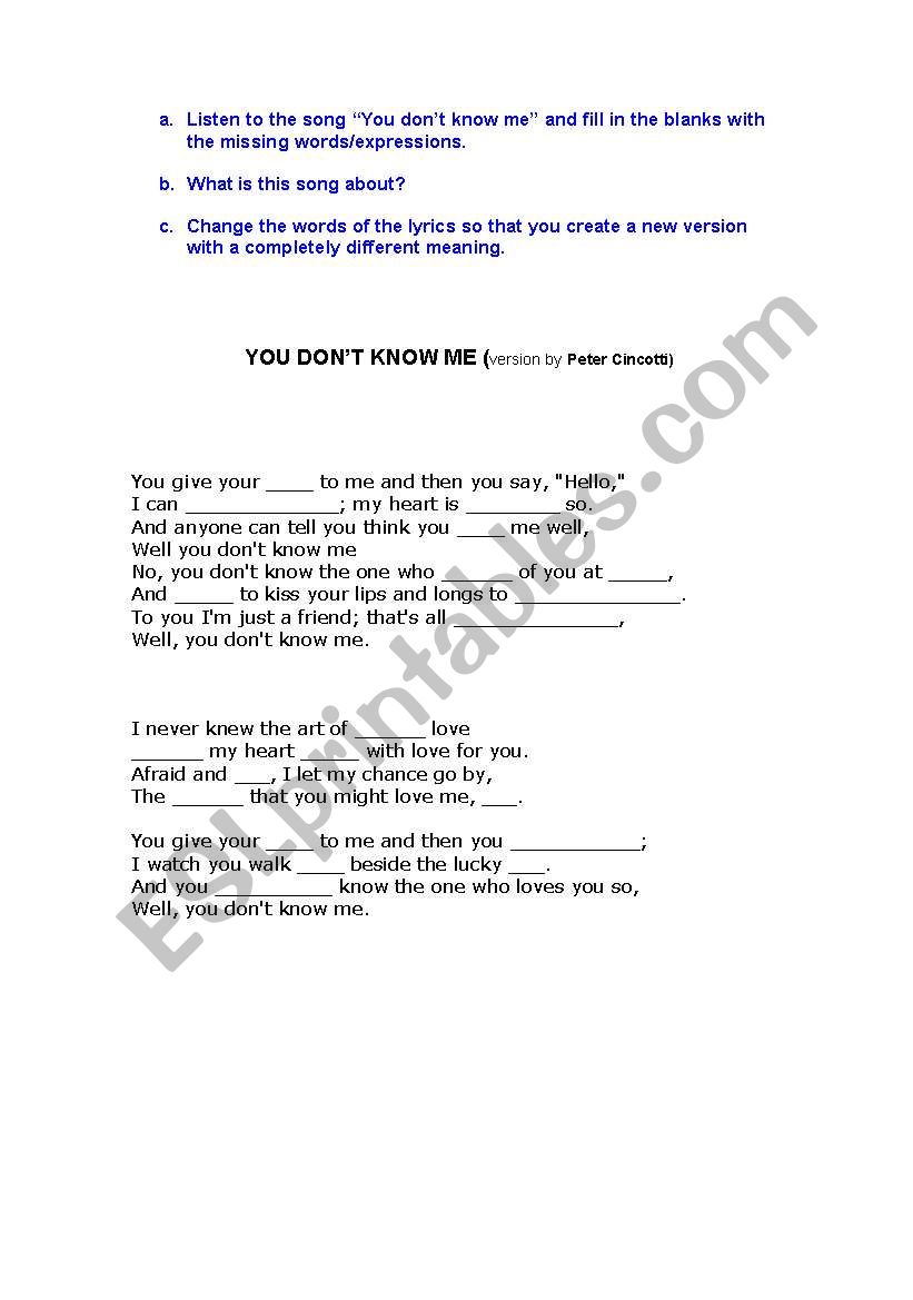 You dont know me - Listening worksheet