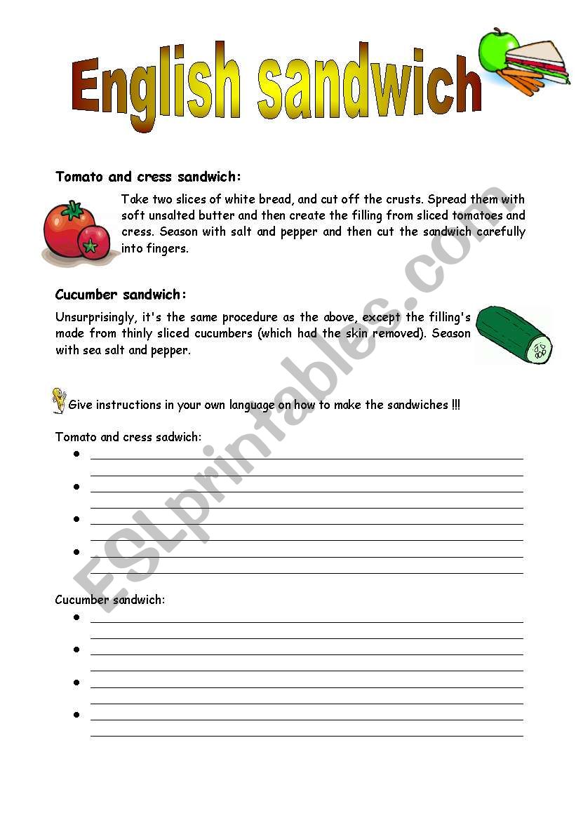 English sandwiches worksheet